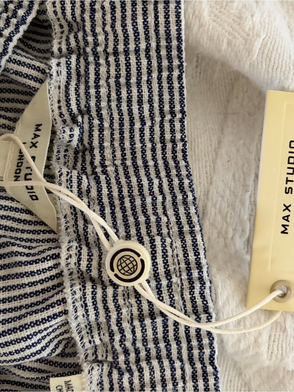 Max Studio Navy and White Striped Chinos
